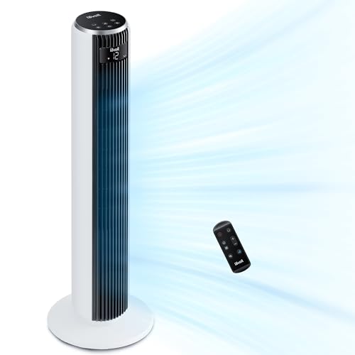 Levoit 20 dB sehr leiser Turmventilator mit Fernbedienung, 7,9 m/s Ventilator mit Kühlung, 90° oszillierendes Tower Fan mit Schlafmodus, 26W 4 Modi 12 Geschwindigkeiten, 12Std Timer, LED-Anzeige, Weiß