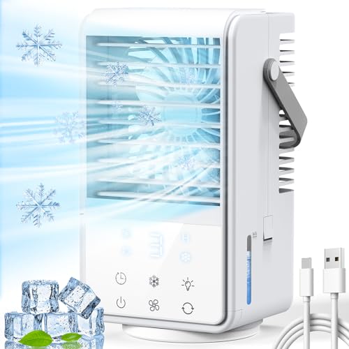 Mobiles Klimaanlage,Mobiles klimagerät Tragbare Mini Luftkühler, 1-9H Timer, 3 Geschwindigkeiten, 90°Oszillation,Verdunstungskühler für Zuhause/Büro.
